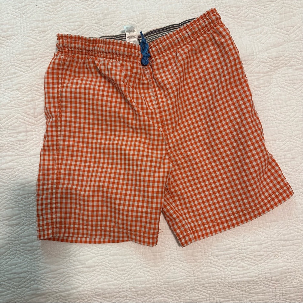 Mini Boden Orange Checkered Kids Swim Trunks